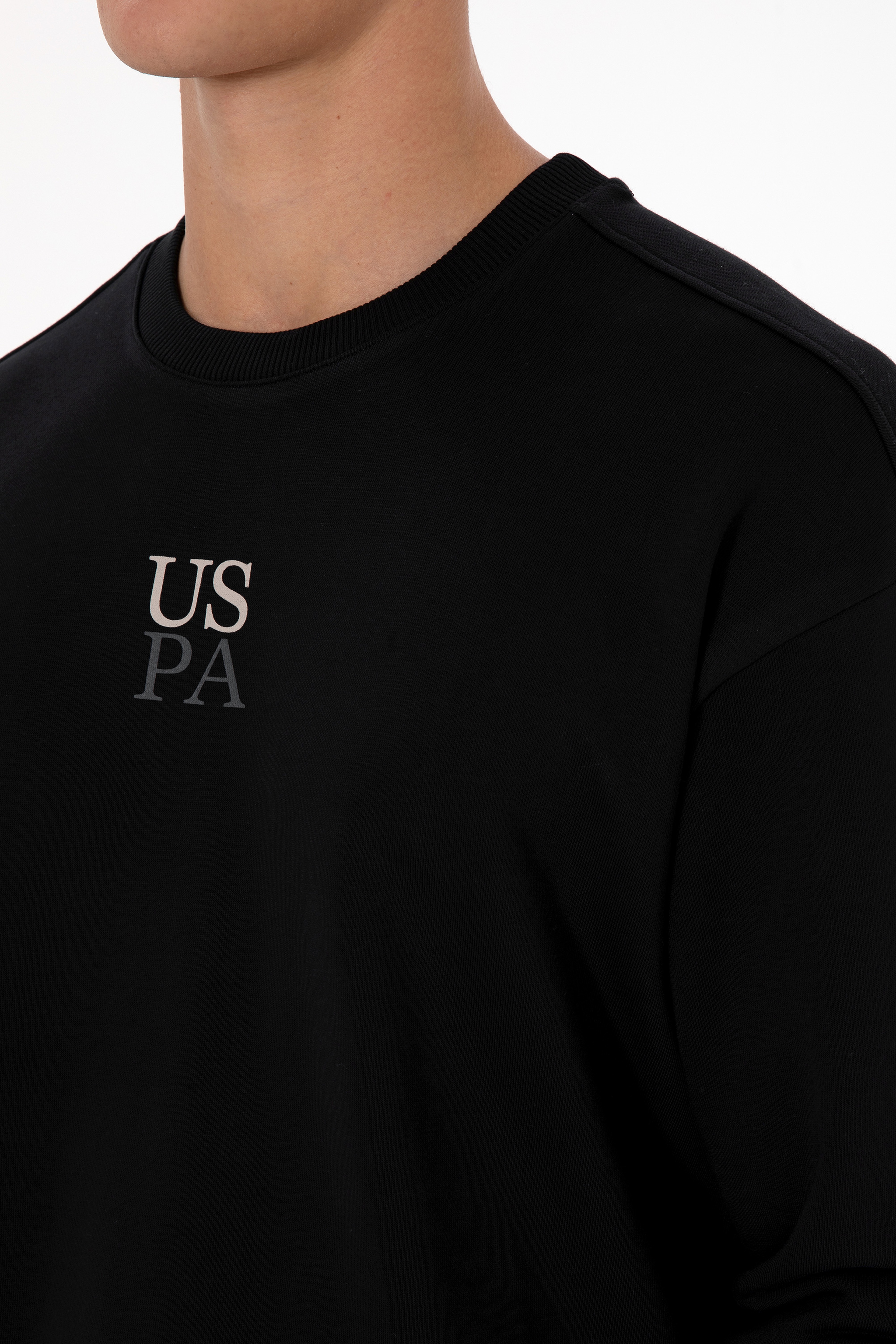 Erkek Bisiklet Yaka Comfort Fit Siyah Basic Sweatshirt - Image 7