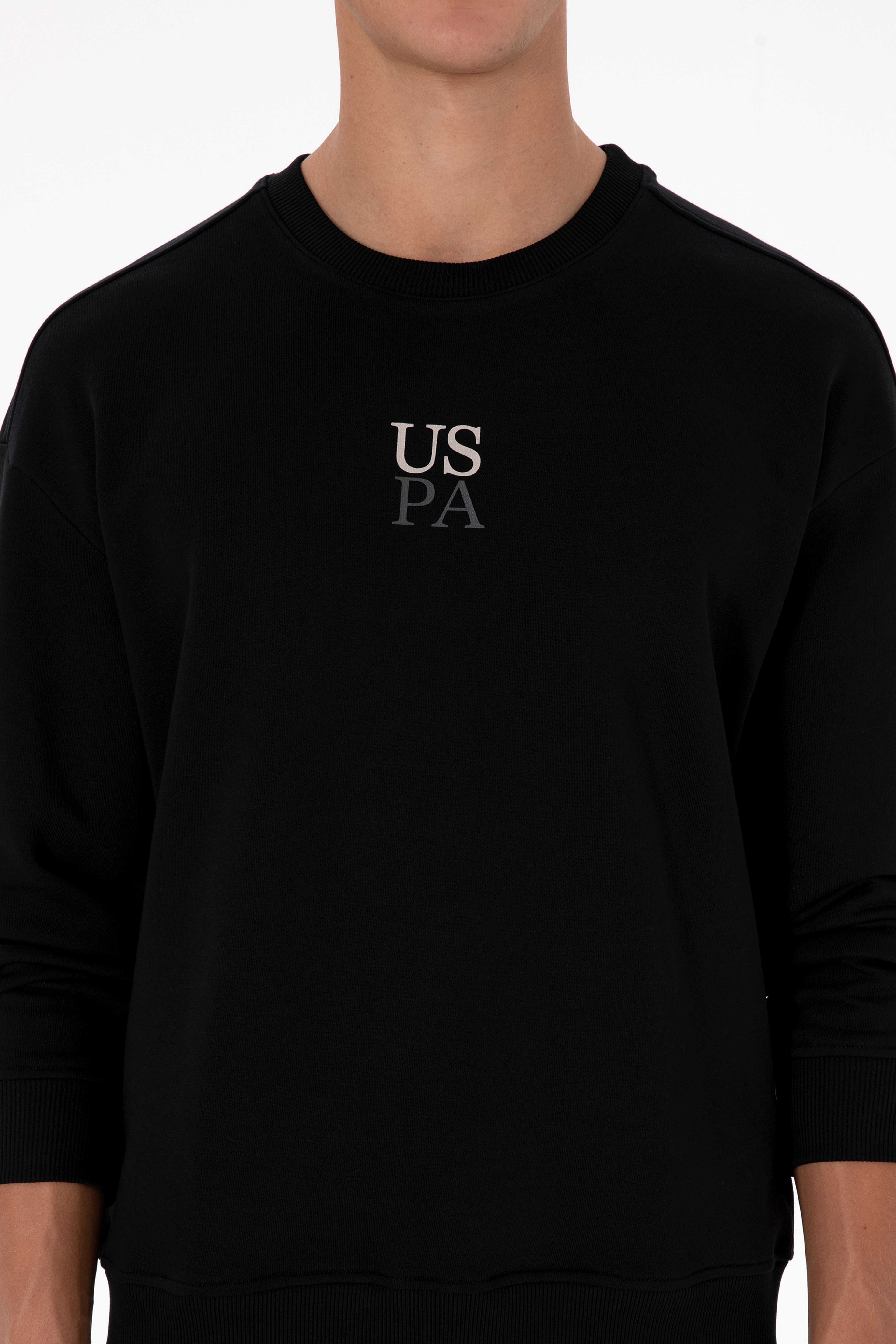 Erkek Bisiklet Yaka Comfort Fit Siyah Basic Sweatshirt