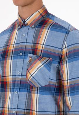 Erkek Saks Ekoseli Uzun Kollu Cepli Gömlek - 50308481008