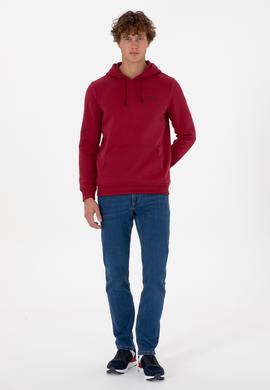 Erkek Regular Fit Kapüşonlu Şardonlu Koyu Frambuaz Basic Sweatshirt - 50315582256
