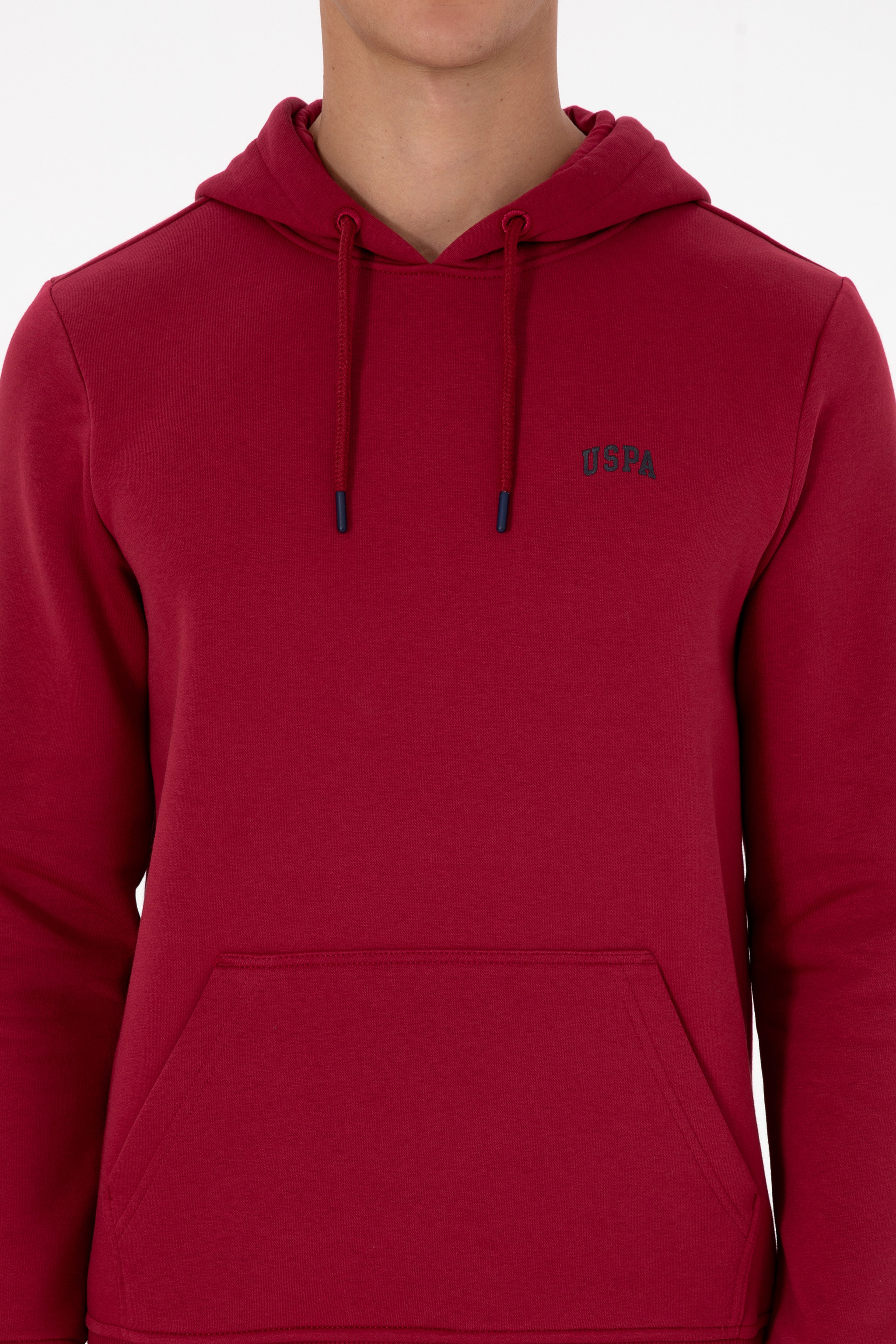 Erkek Regular Fit Kapüşonlu Şardonlu Koyu Frambuaz Basic Sweatshirt - Image 6