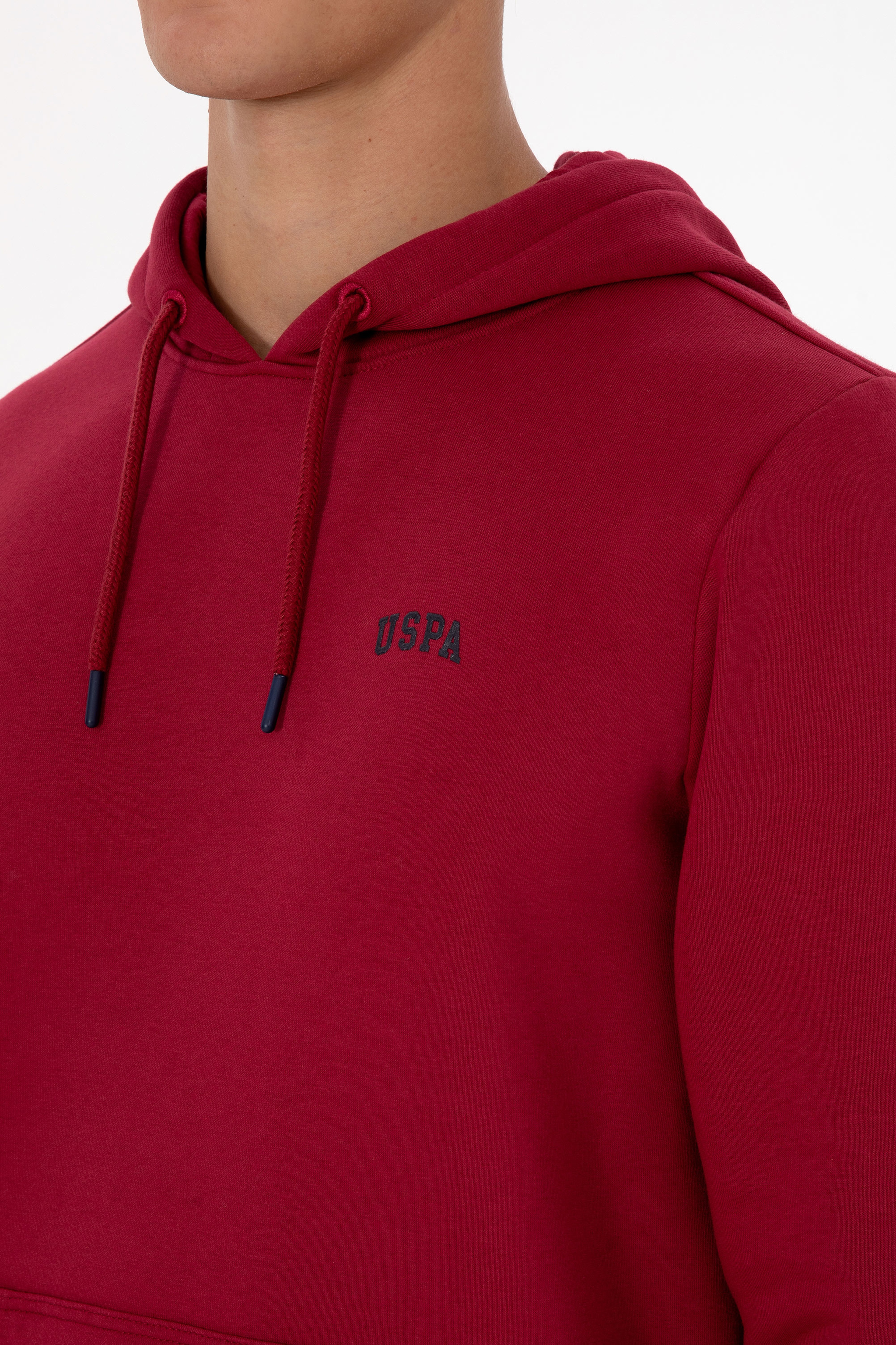 Erkek Regular Fit Kapüşonlu Şardonlu Koyu Frambuaz Basic Sweatshirt - Image 7