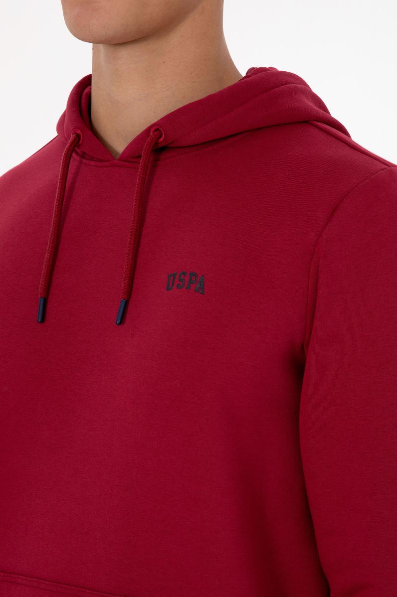 Erkek Regular Fit Kapüşonlu Şardonlu Koyu Frambuaz Basic Sweatshirt