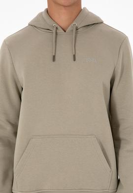 Erkek Regular Fit Kapüşonlu Şardonlu Açık Haki Basic Sweatshirt - 50315582149