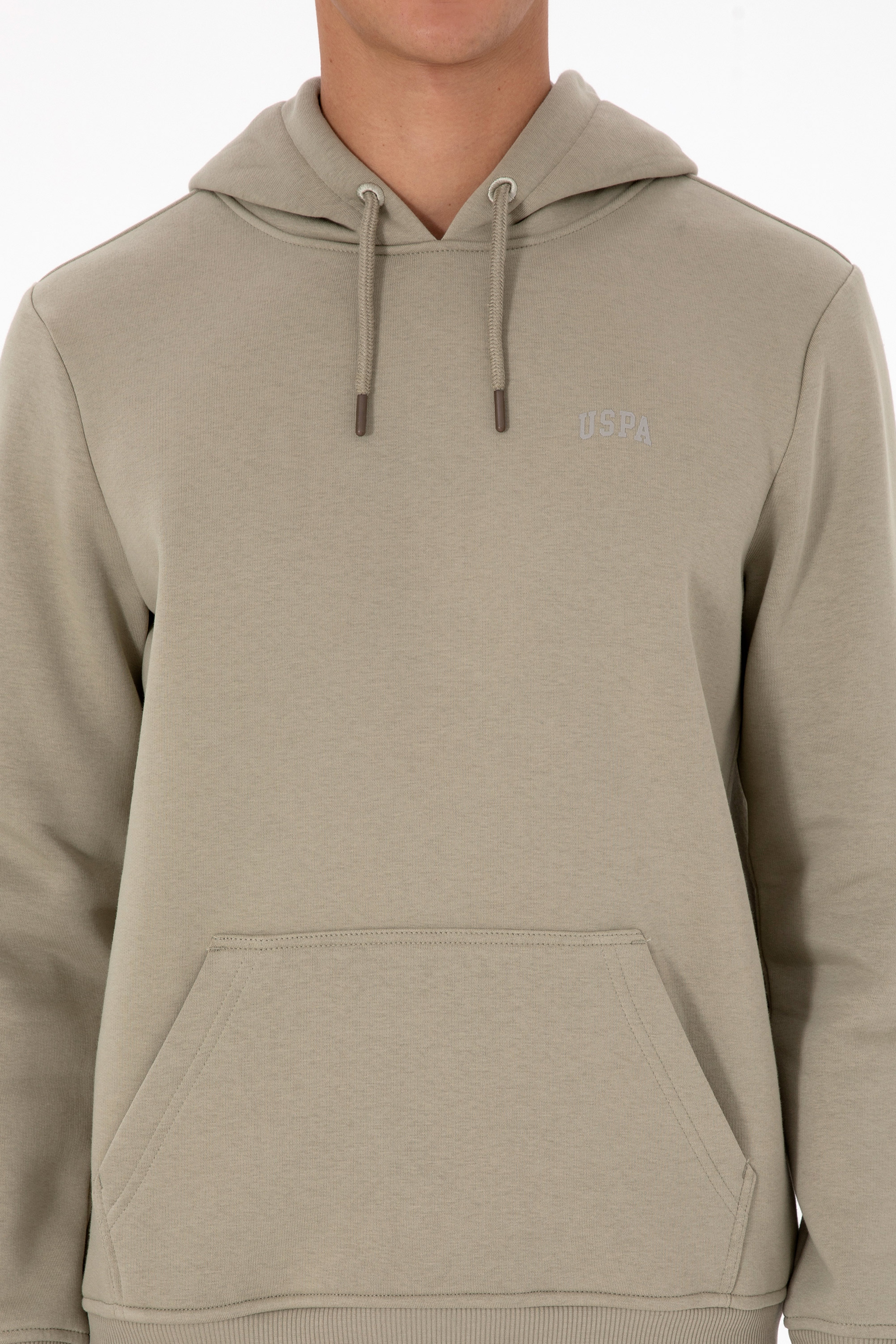 Erkek Regular Fit Kapüşonlu Şardonlu Açık Haki Basic Sweatshirt