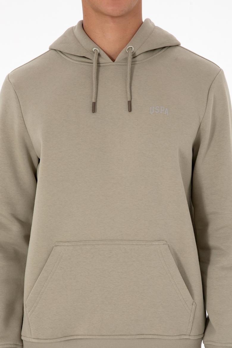 Erkek Regular Fit Kapüşonlu Şardonlu Açık Haki Basic Sweatshirt - 50315582149