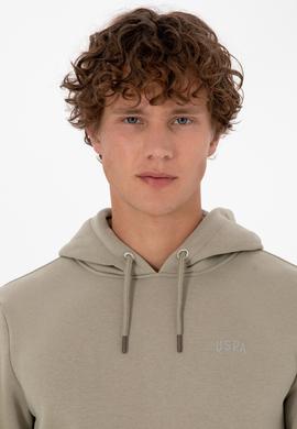 Erkek Regular Fit Kapüşonlu Şardonlu Açık Haki Basic Sweatshirt - 50315582149