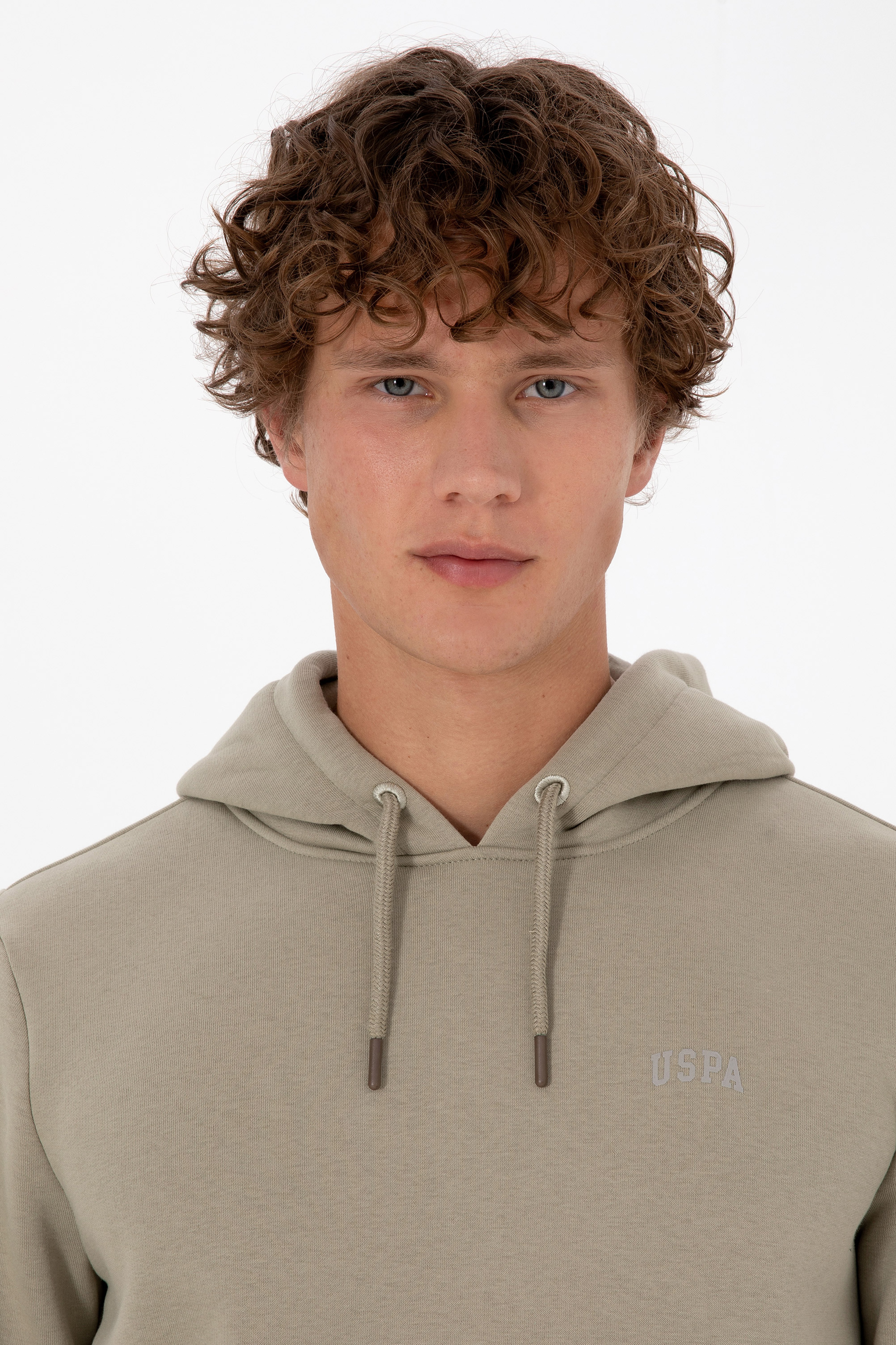 Erkek Regular Fit Kapüşonlu Şardonlu Açık Haki Basic Sweatshirt - Image 2