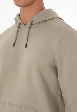 Erkek Regular Fit Kapüşonlu Şardonlu Açık Haki Basic Sweatshirt - 50315582149