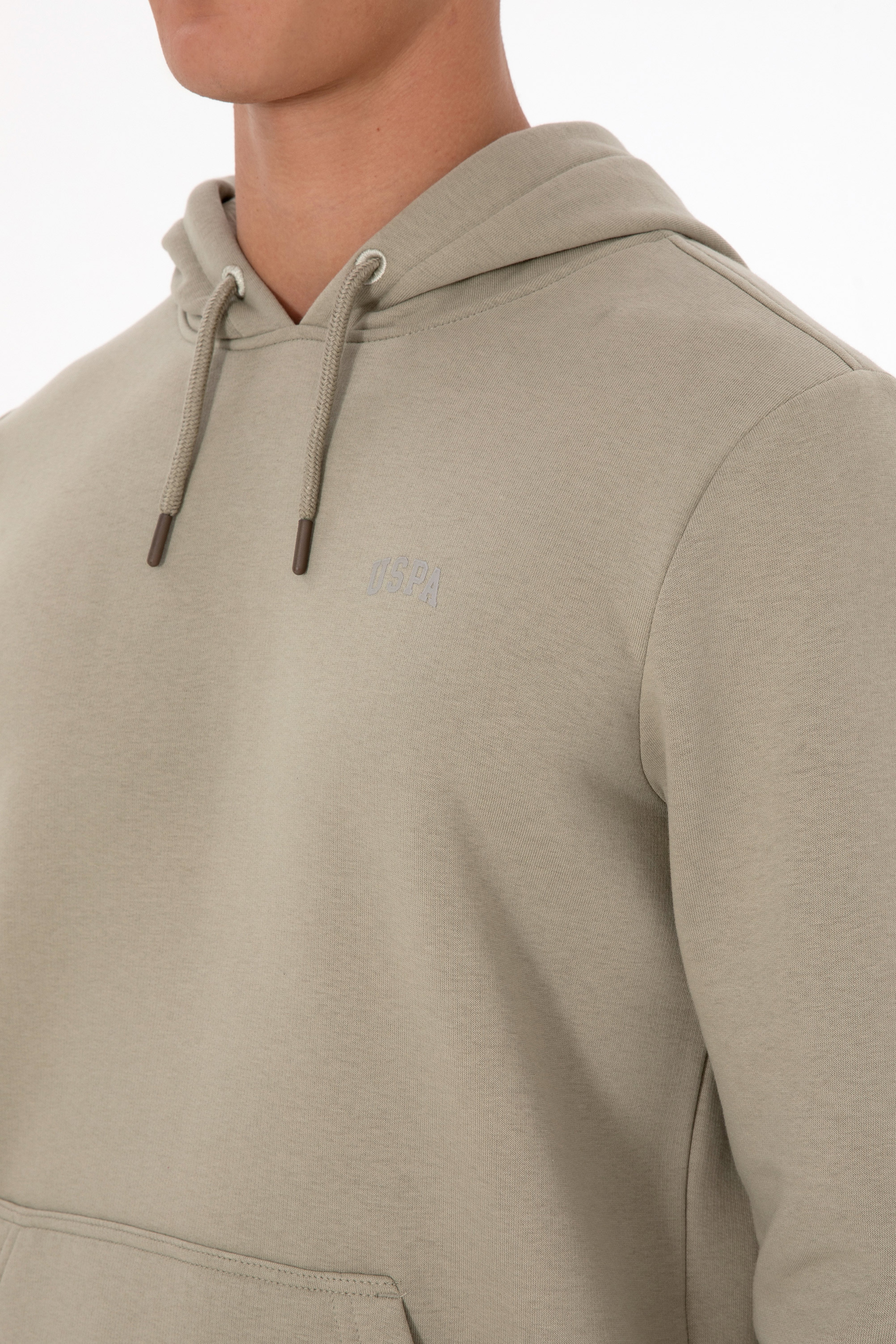 Erkek Regular Fit Kapüşonlu Şardonlu Açık Haki Basic Sweatshirt - Image 7
