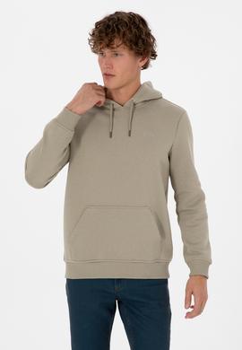 Erkek Regular Fit Kapüşonlu Şardonlu Açık Haki Basic Sweatshirt - 50315582149