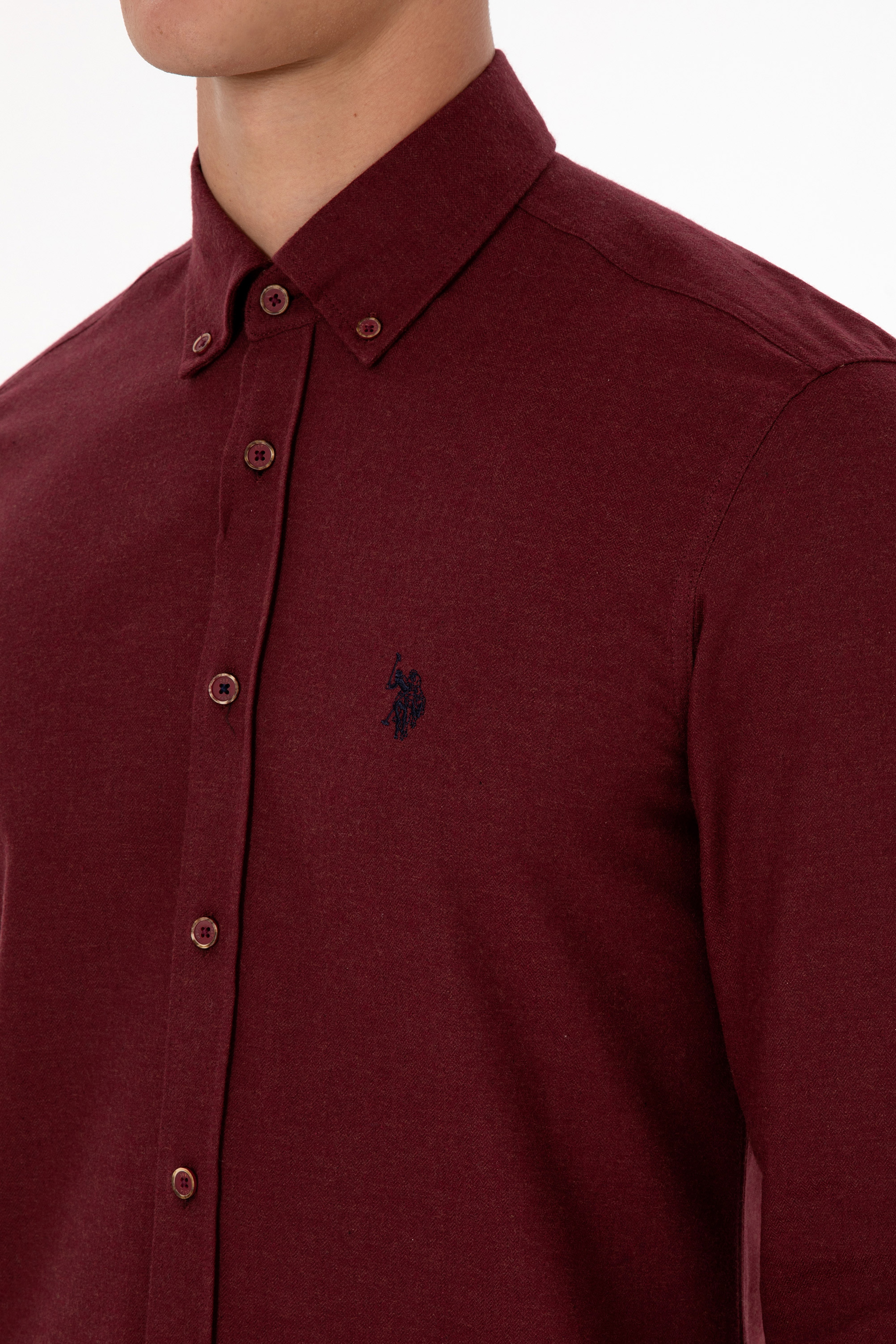 Erkek Bordo Uzun Kollu Basic Gömlek - Image 7