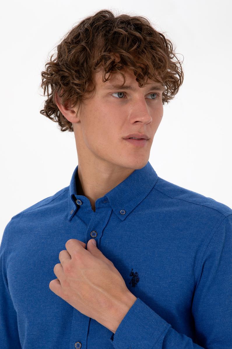 Erkek Mavi Uzun Kollu Basic Gömlek