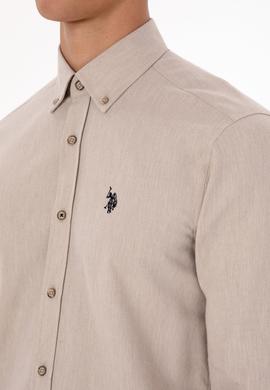Erkek Bej Uzun Kollu Basic Gömlek - 50316721060