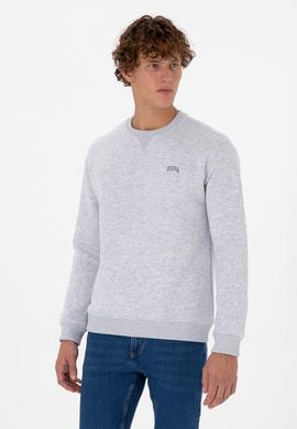 Erkek Comfort Fit Bisiklet Yaka Şardonlu Açık Gri Basic Sweatshirt - 50313757288