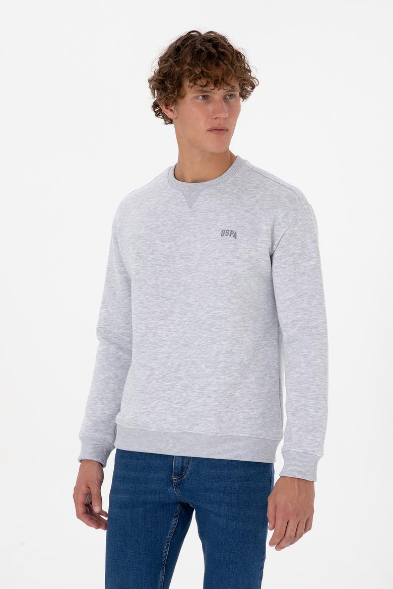 Erkek Comfort Fit Bisiklet Yaka Şardonlu Açık Gri Basic Sweatshirt