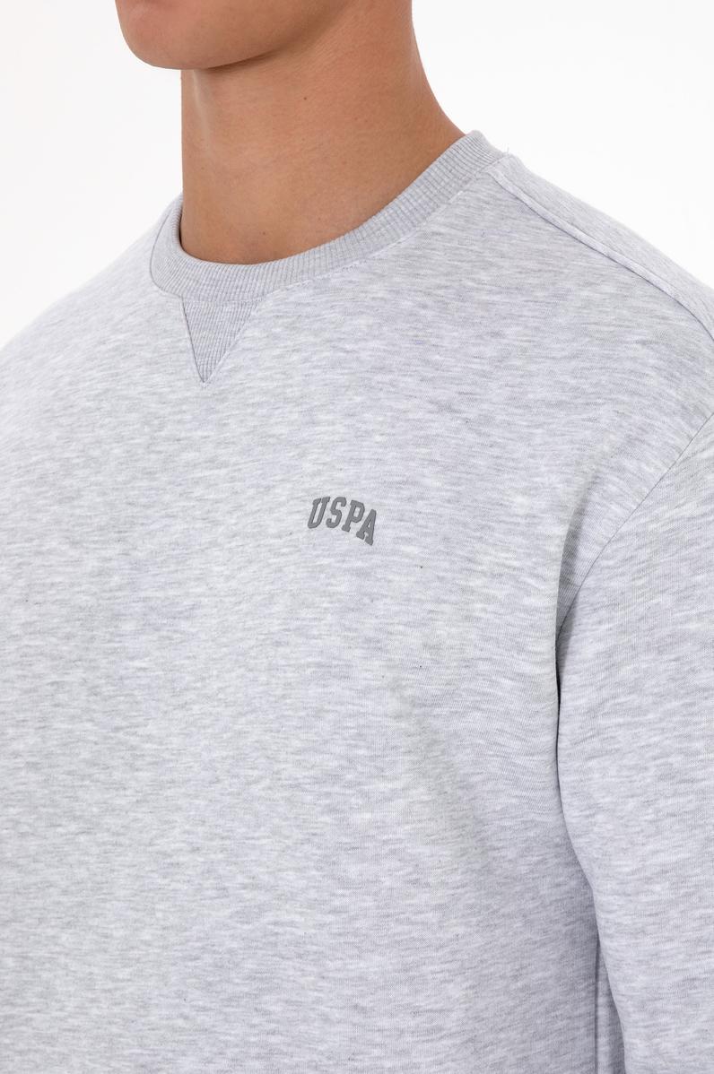 Erkek Comfort Fit Bisiklet Yaka Şardonlu Açık Gri Basic Sweatshirt