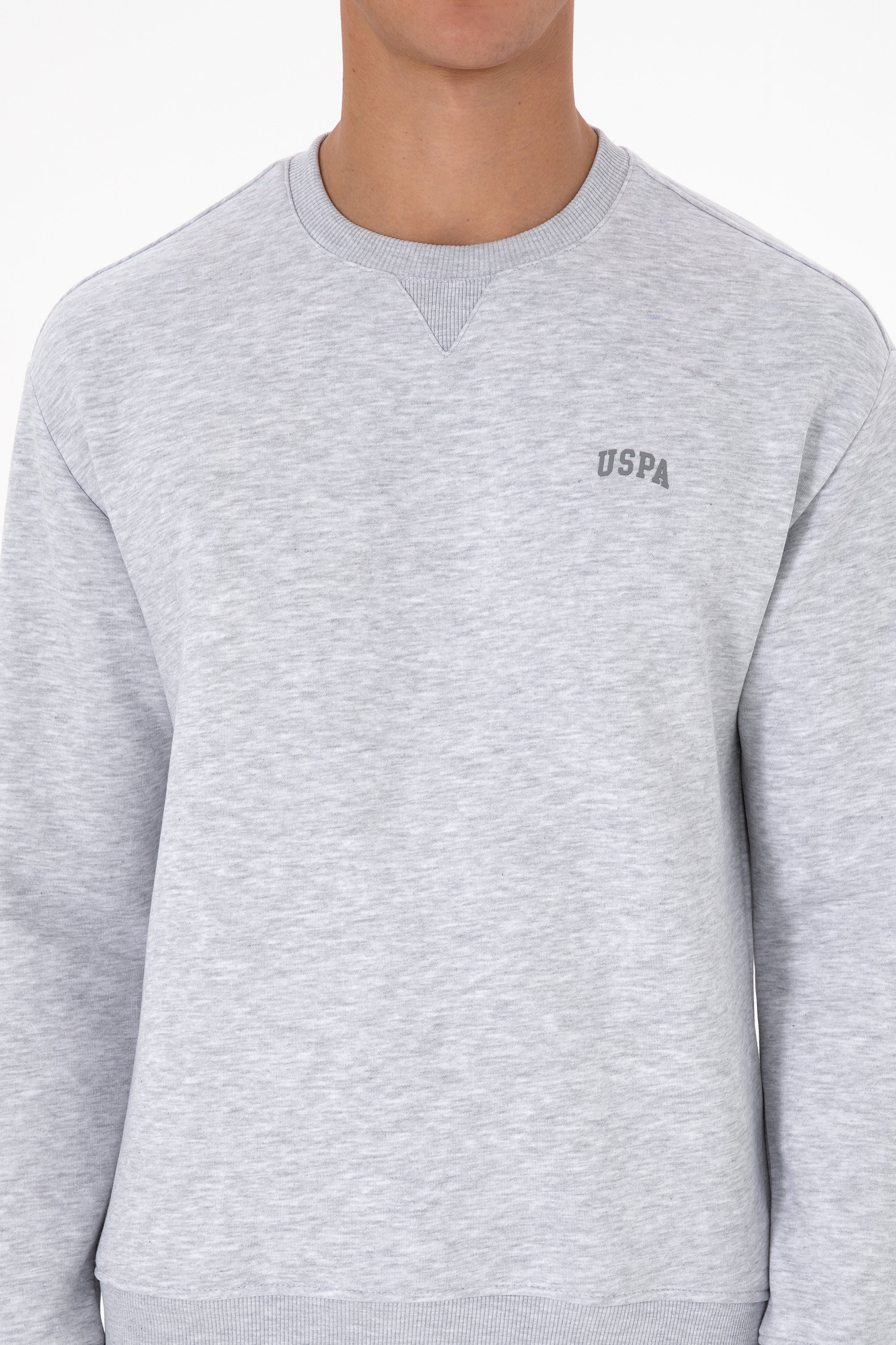 Erkek Comfort Fit Bisiklet Yaka Şardonlu Açık Gri Basic Sweatshirt