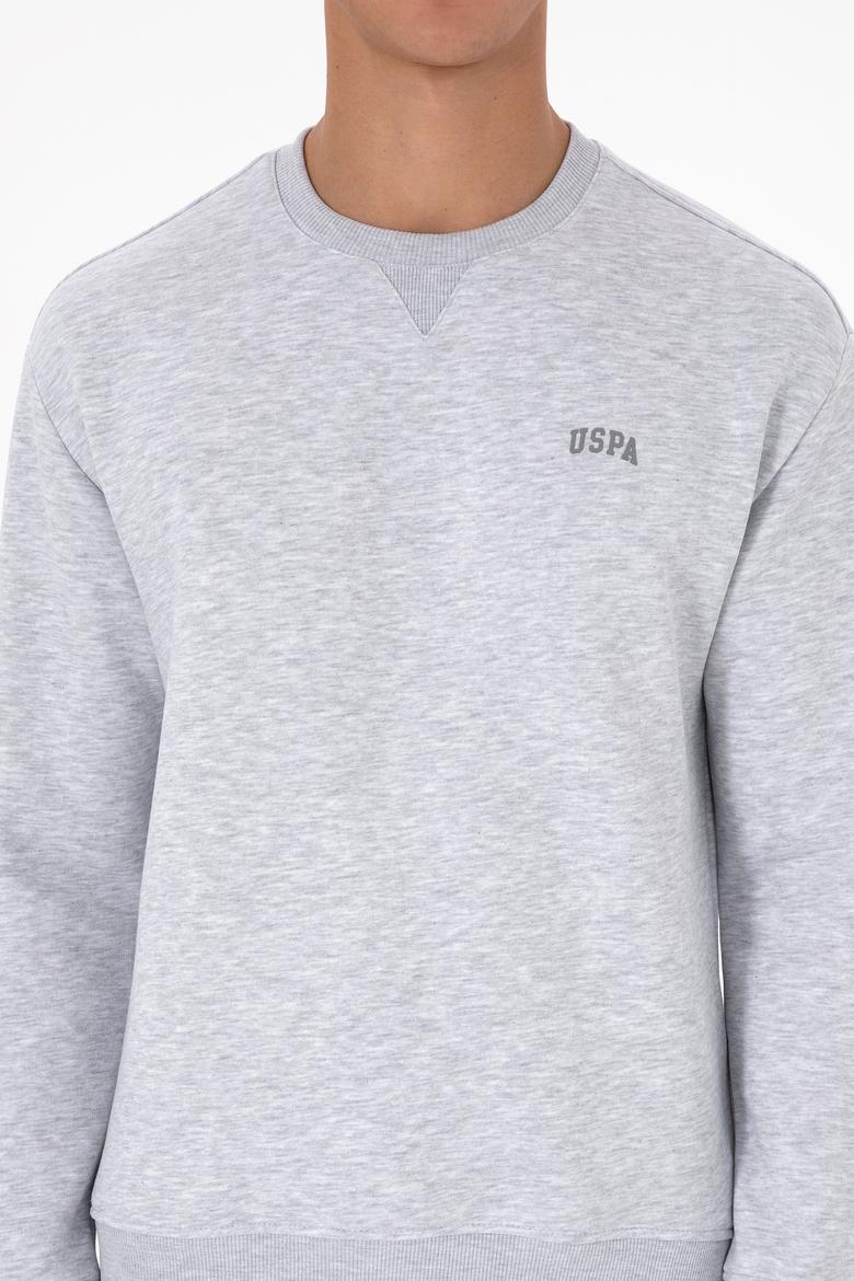 Erkek Comfort Fit Bisiklet Yaka Şardonlu Açık Gri Basic Sweatshirt - 50313757288