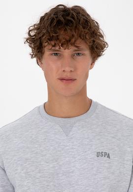 Erkek Comfort Fit Bisiklet Yaka Şardonlu Açık Gri Basic Sweatshirt - 50313757288