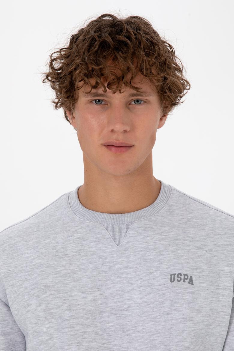 Erkek Comfort Fit Bisiklet Yaka Şardonlu Açık Gri Basic Sweatshirt - 50313757288