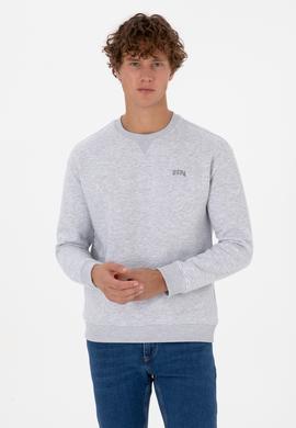 Erkek Comfort Fit Bisiklet Yaka Şardonlu Açık Gri Basic Sweatshirt - 50313757288
