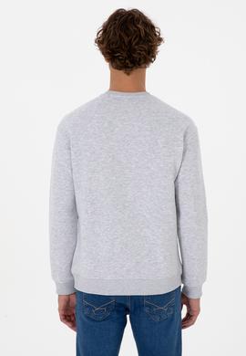 Erkek Comfort Fit Bisiklet Yaka Şardonlu Açık Gri Basic Sweatshirt - 50313757288