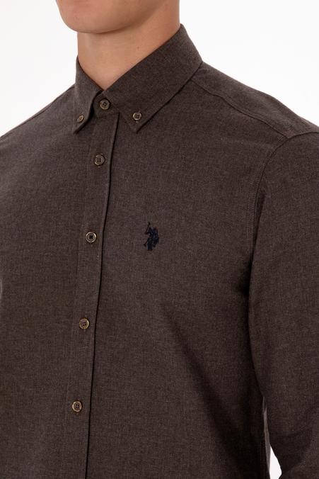 Erkek Kahverengi Uzun Kollu Basic Gömlek