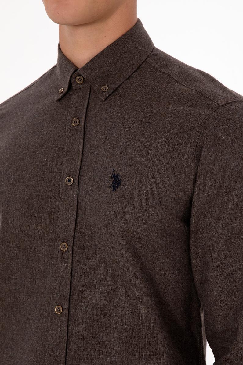 Erkek Kahverengi Uzun Kollu Basic Gömlek