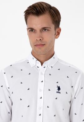 Erkek Beyaz Uzun Kollu Desenli Gömlek - 50316561005