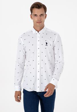 Erkek Beyaz Uzun Kollu Desenli Gömlek - 50316561005
