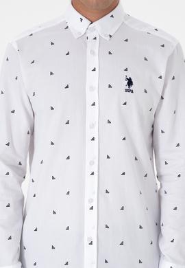 Erkek Beyaz Uzun Kollu Desenli Gömlek - 50316561005