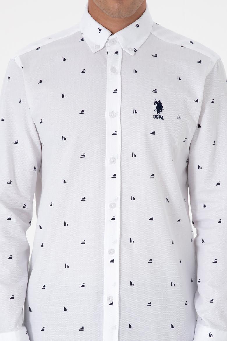 Erkek Beyaz Uzun Kollu Desenli Gömlek - 50316561005