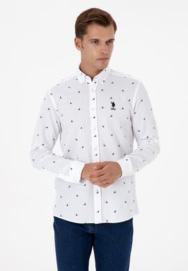 Erkek Beyaz Uzun Kollu Desenli Gömlek - 50316561005