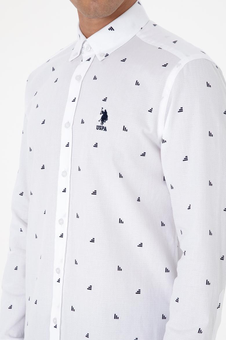 Erkek Beyaz Uzun Kollu Desenli Gömlek - 50316561005