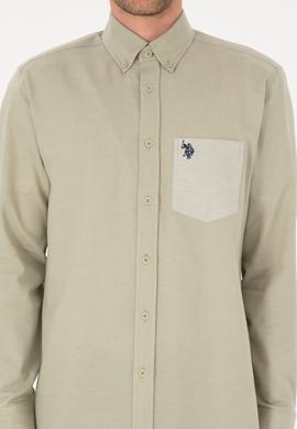 Erkek Açık Haki Uzun Kollu Cepli Gömlek - 50316653014