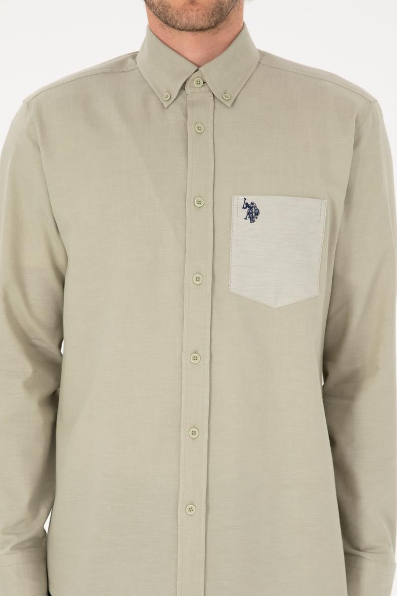 Erkek Açık Haki Uzun Kollu Cepli Gömlek - 50316653014