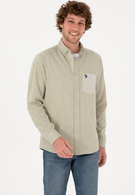 Erkek Açık Haki Uzun Kollu Cepli Gömlek - 50316653014