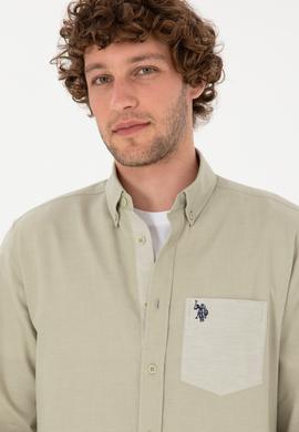 Erkek Açık Haki Uzun Kollu Cepli Gömlek - 50316653014