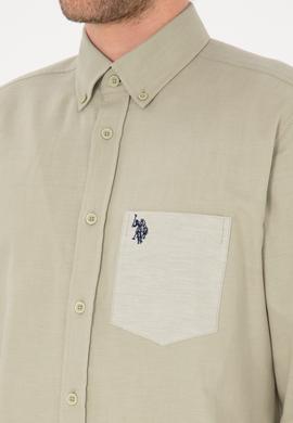 Erkek Açık Haki Uzun Kollu Cepli Gömlek - 50316653014