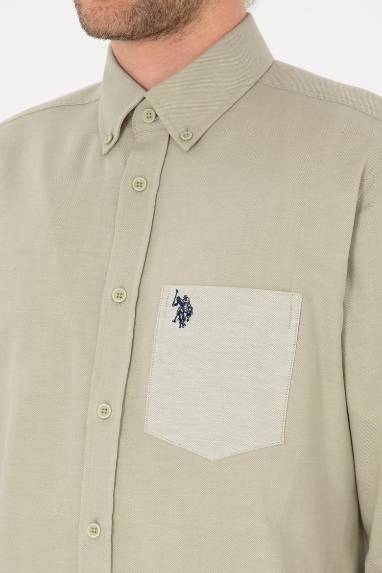 Erkek Açık Haki Uzun Kollu Cepli Gömlek - 50316653014