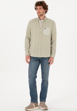 Erkek Açık Haki Uzun Kollu Cepli Gömlek - 50316653014