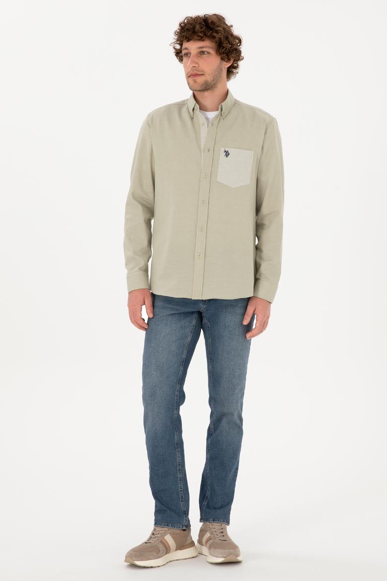 Erkek Açık Haki Uzun Kollu Cepli Gömlek - 50316653014