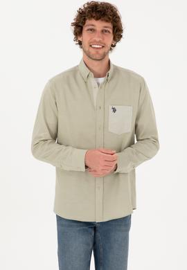 Erkek Açık Haki Uzun Kollu Cepli Gömlek - 50316653014