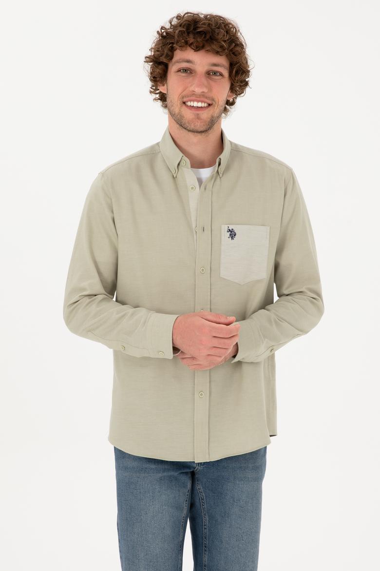 Erkek Açık Haki Uzun Kollu Cepli Gömlek - 50316653014