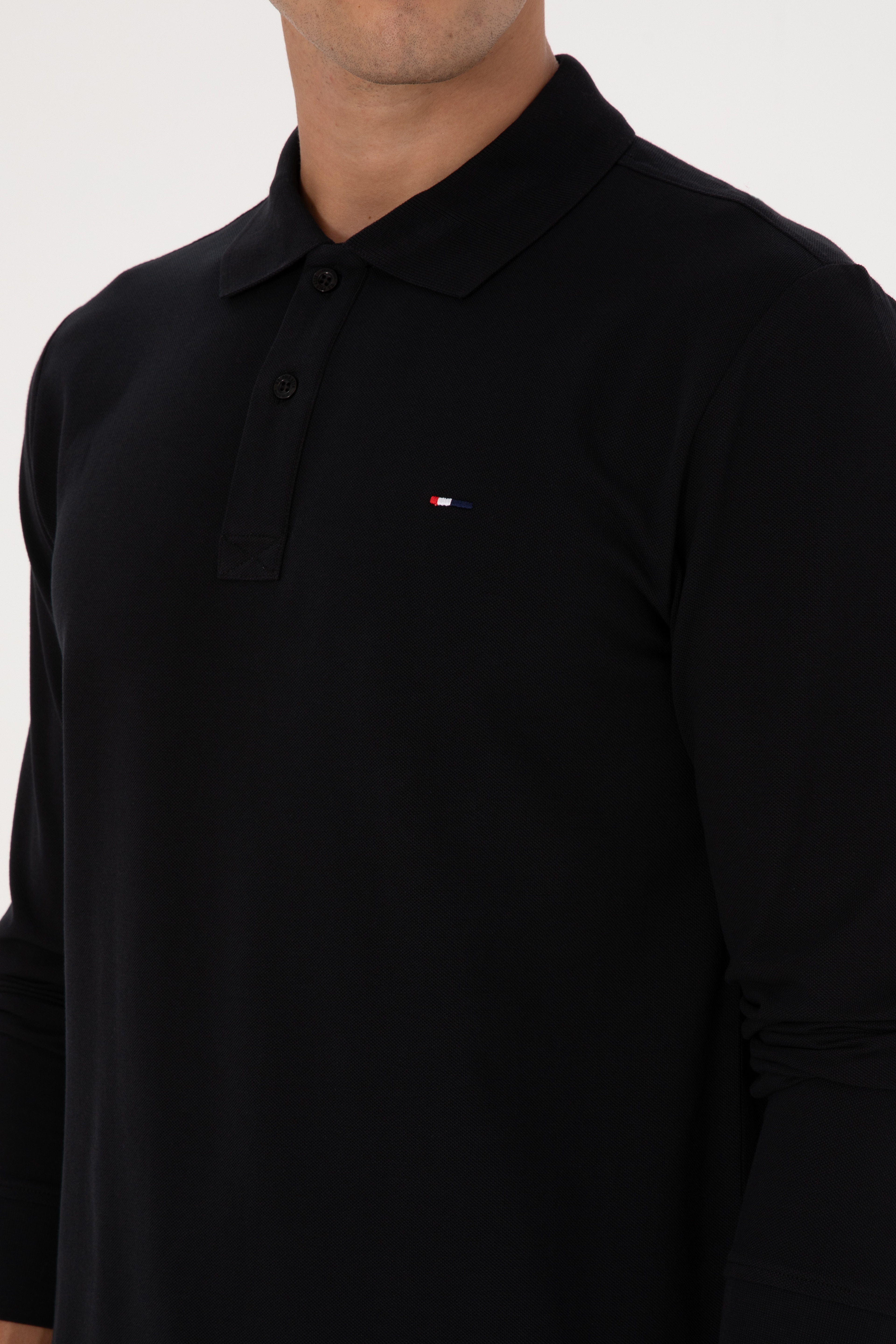 Erkek Regular Fit Polo Yaka Siyah Basic Sweatshirt - Image 7