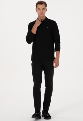 Erkek Regular Fit Polo Yaka Siyah Basic Sweatshirt - 50315941026