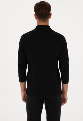 Erkek Regular Fit Polo Yaka Siyah Basic Sweatshirt - 50315941026