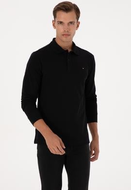 Erkek Regular Fit Polo Yaka Siyah Basic Sweatshirt - 50315941026