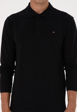 Erkek Regular Fit Polo Yaka Siyah Basic Sweatshirt - 50315941026